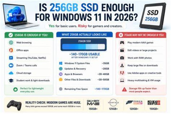 Is 256GB enough for Windows 10?